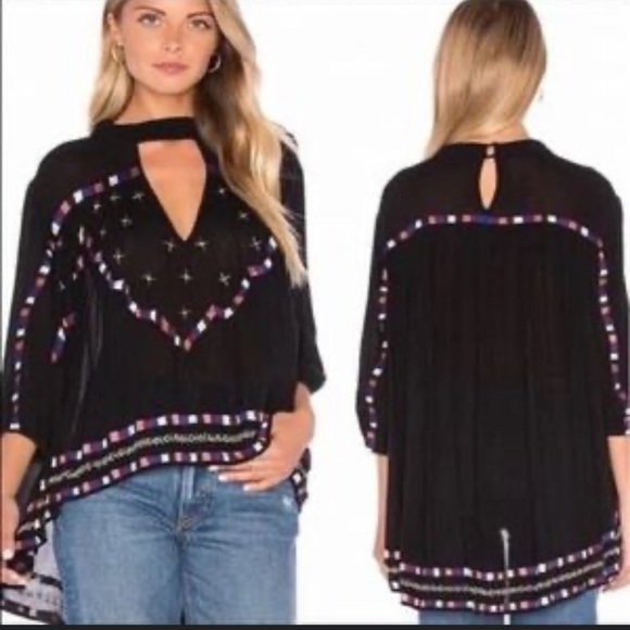 Anthropologie Chloe Oliver Marrakesh Embroidered Beaded Swing Blouse black XS - Picture 1 of 9